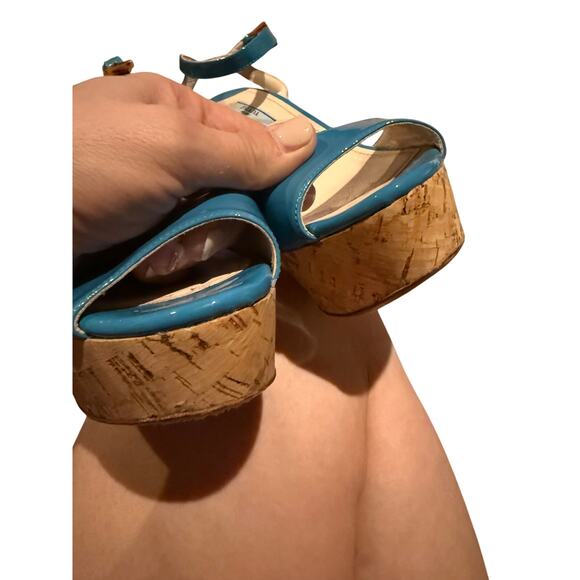 Prada Teal Patent Leather Cork Heels Sz. 38 (US 7) - Picture 10 of 11